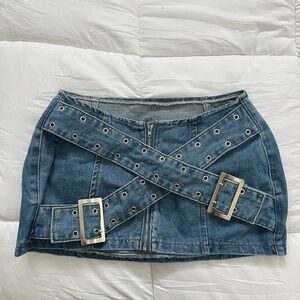 Denim Mini Skirt with Belt Detail